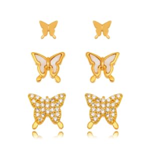BRINCO TRIO BORBOLETA MICRO ZIRCÔNIA DOURADO