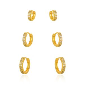 BRINCO TRIO ARGOLA MICRO ZIRCÔNIA DOURADO